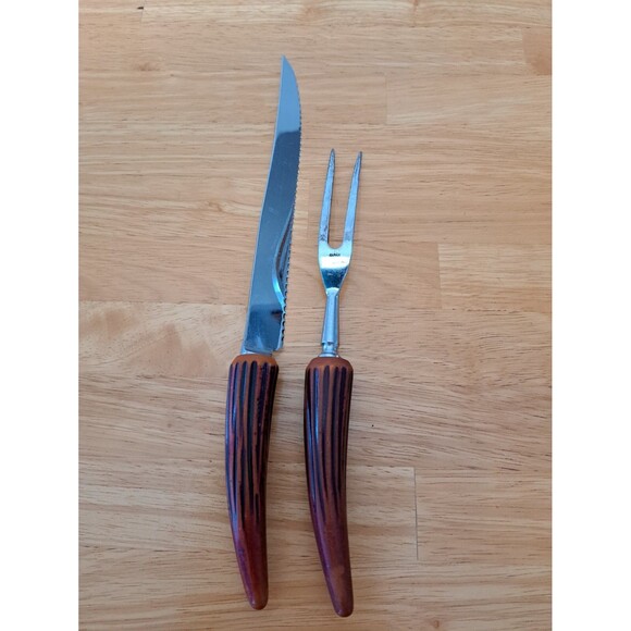 VTG Guide-a-Knife Carving Set 2 Pc Stainless Faux Stag Horn Sheffield England - Picture 5 of 7